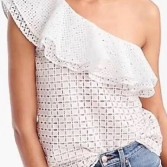 J. Crew Cream Eyelet One-Shoulder Blouse - Picture 1 of 9